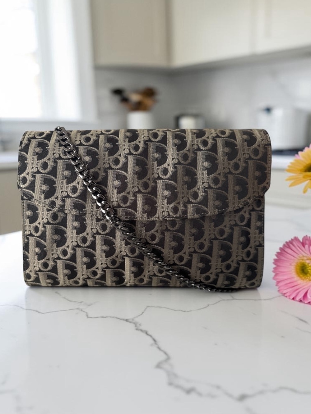 Authentic Christian Dior Vintage Oblique Trotter Monogram Canvas Clutch Pouch